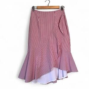 Wayf Pink White Plaid Ruffled High Low Skirt Womens S Faux Wrap Coquette Mini